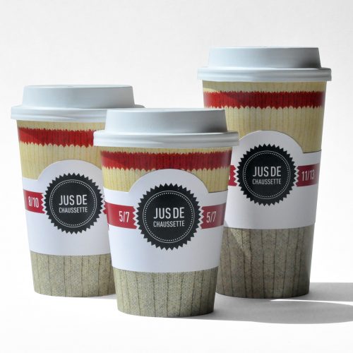 trois formats de verres à café «Jus de chaussette» pour emporter
